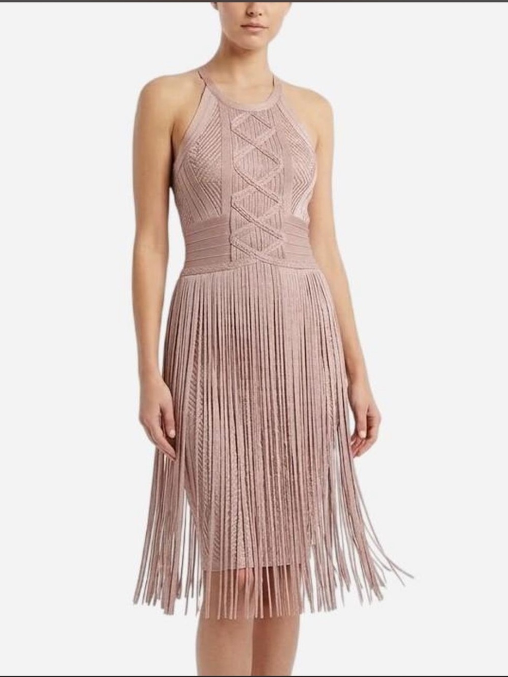 Alberto Malaki Bandage Fringe Dress Blush Pink Size Large Party Cocktail